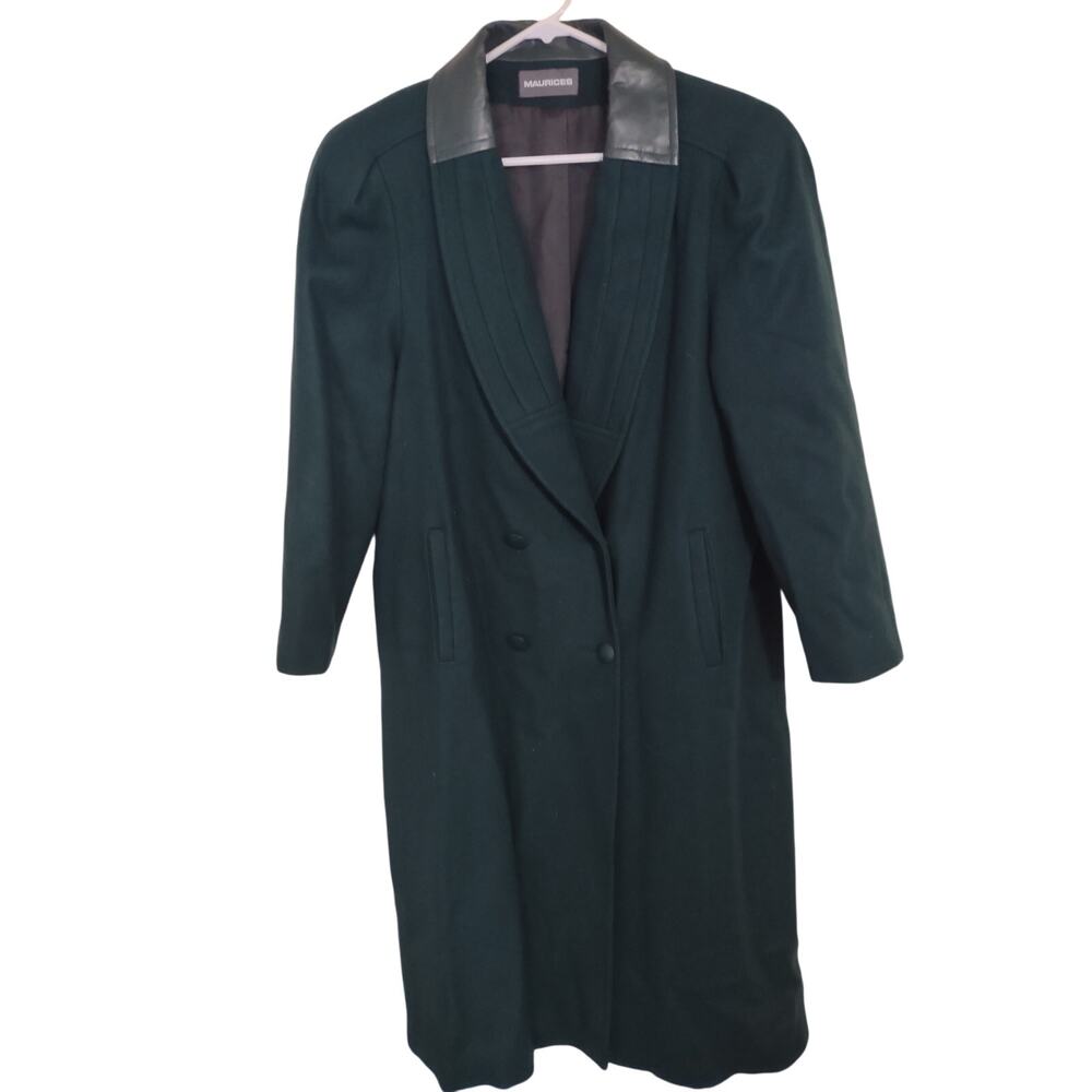 Vintage 90s Maurices Hunter Green Wool Long Coat XL Union Made in the USA Preppy